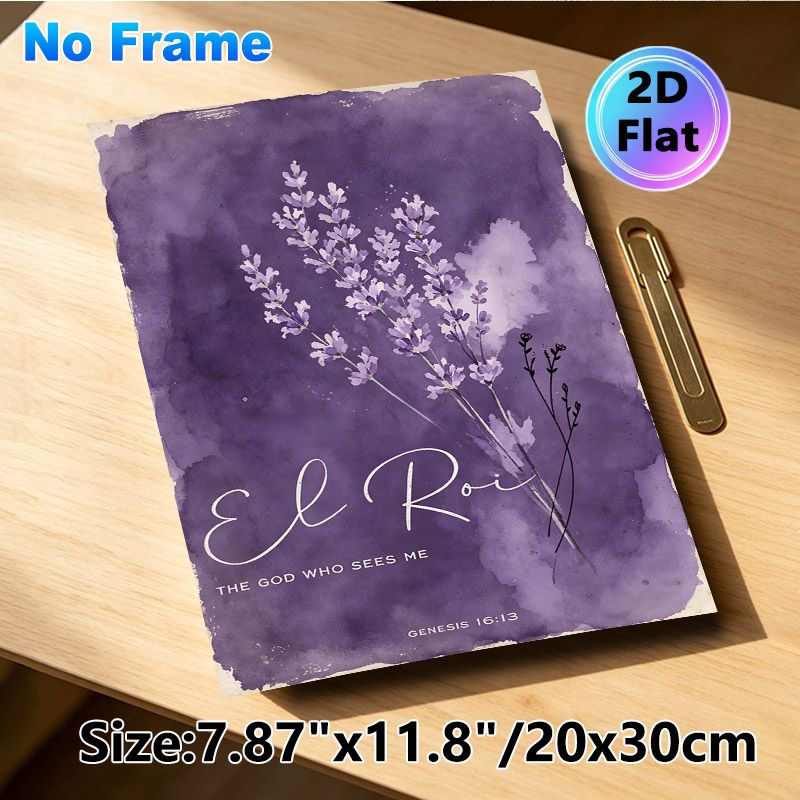 Lavender & "El Roi" Bible Verse Painting Poster, Soft Watercolor Purple Floral Poster, Inspirational Spiritual Decor, Ideal For Bedroom, Living Room_maomaolike.com