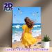 Seaside Girl Painting Poster, Vivid Oil-style Coastal Scene Poster, Calming Ocean View With Flying Seagulls, Ideal For Bedroom, Living Room And_maomaolike.com
