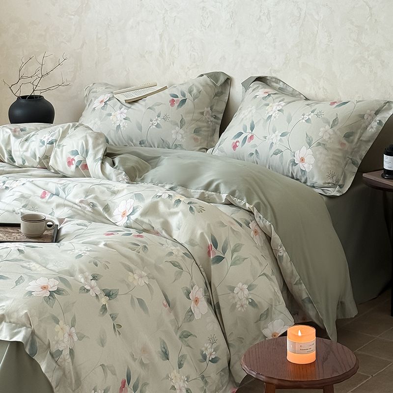 Wholesale INS Korean Style Pure Four-Piece Wide Edge Digital Print Naked Sleep All-Cotton 60s Long-Staple Cotton 4-Piece Set_maomaolike.com