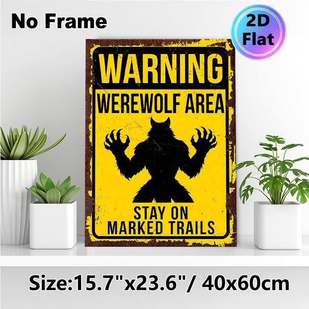 Werewolf Warning Painting Poster, Vintage Distressed Warning Sign Poster, Retro Werewolf Silhouette Design Ideal For Home Wall Decor, Cabin Or_maomaolike.com