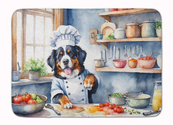 Bernese Mountain Dog The Chef Memory Foam Kitchen Mat Machine Washable Anti-Fatigue Mat Cushion Comfort Bath Mat Or Kitchen Rug_maomaolike.com