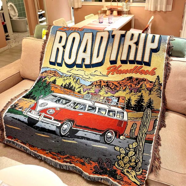 Road Trip Art Sofa Knitted Living Room Decorative Wall Cloth Cotton Thread Tapestry Bed Throw Blanket Carpet_maomaolike.com