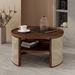 2-Tiered Round Wood Coffee Table With Storage Rattan Base In 31.3''_maomaolike.com
