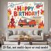 Fire Truck Birthday Party Banner - 2D Flat Polyester Backdrop, Wall Hanging Photo Props, Fire Truck Theme Party Decor_maomaolike.com