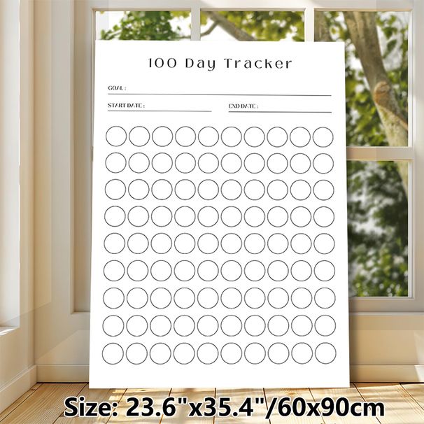 100 Day Tracker Painting Poster, Minimalist Black-and-white Circular Layout Poster, Practical Tool To Record Daily Goal Progress, Suitable For Home_maomaolike.com