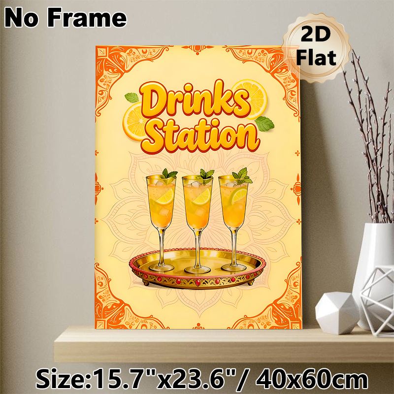 Drinks Station Themed Painting Poster, Vibrant Citrus Cocktail Scene Poster, Eye-catching Decorative Piece Suitable For Home Bar, Kitchen Or Party_maomaolike.com