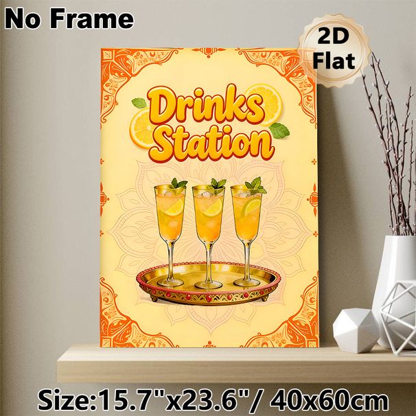Drinks Station Themed Painting Poster, Vibrant Citrus Cocktail Scene Poster, Eye-catching Decorative Piece Suitable For Home Bar, Kitchen Or Party_maomaolike.com