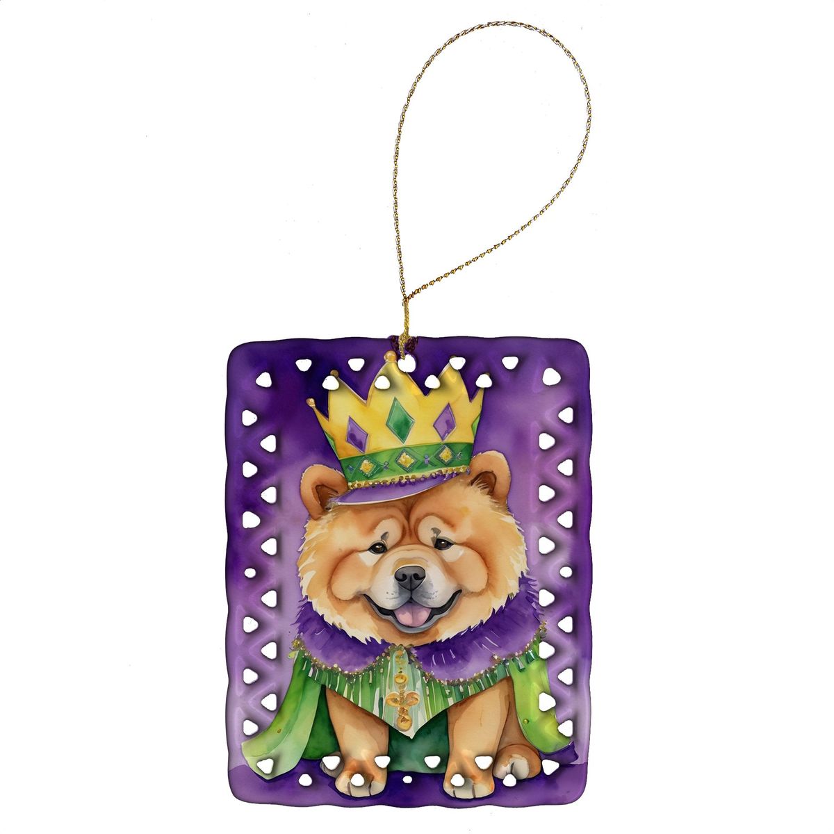 Chow Chow King Of Mardi Gras Porcelain Ornament Christmas Tree Hanging Decorations For Home Christmas Holiday, Rectangle, Gift, Multicolor_maomaolike.com