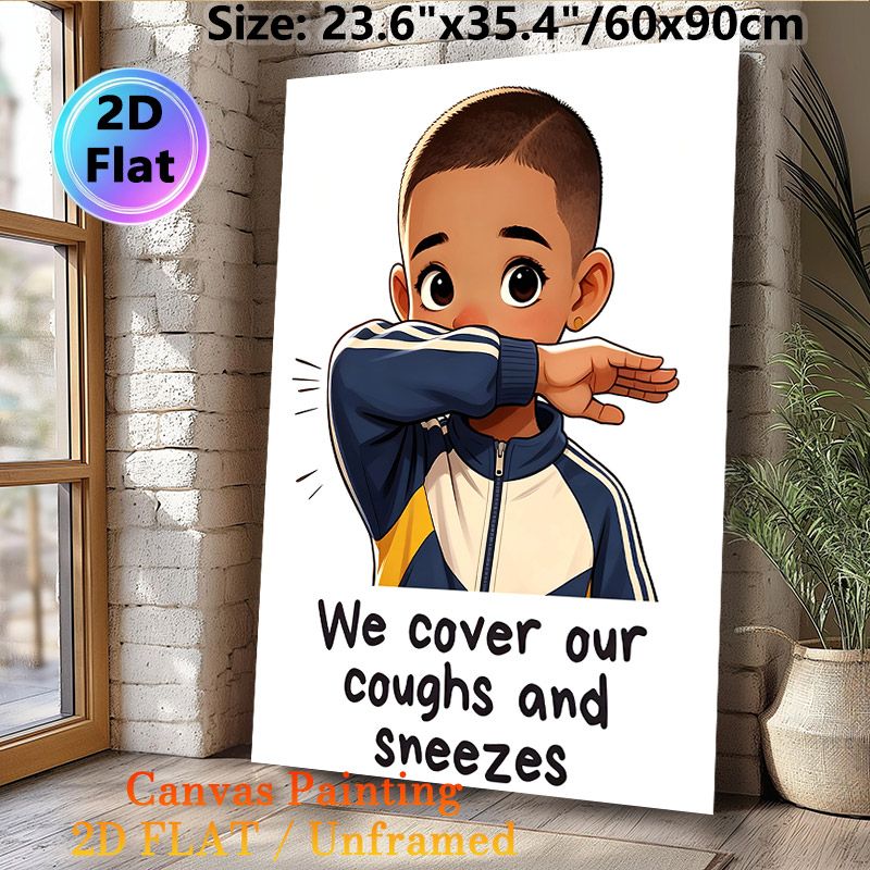 Hygiene Etiquette Painting Poster, Warm-toned Cartoon Character Poster, Reminds Proper Cough-sneeze Hygiene, Ideal For Clinic, Office And Public Areas_maomaolike.com