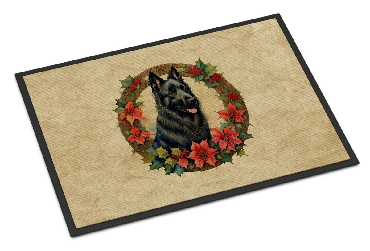 Belgian Sheepdog Christmas Flowers Doormat Front Door Mat Indoor Outdoor Rugs For Entryway, Non Slip Washable Low Pile, 24H X 36W_maomaolike.com
