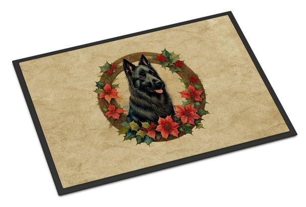 Belgian Sheepdog Christmas Flowers Doormat Front Door Mat Indoor Outdoor Rugs For Entryway, Non Slip Washable Low Pile, 24H X 36W_maomaolike.com