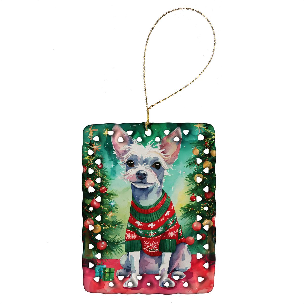 Chinese Crested Christmas Porcelain Ornament Christmas Tree Hanging Decorations For Home Christmas Holiday, Rectangle, Gift, Multicolor_maomaolike.com