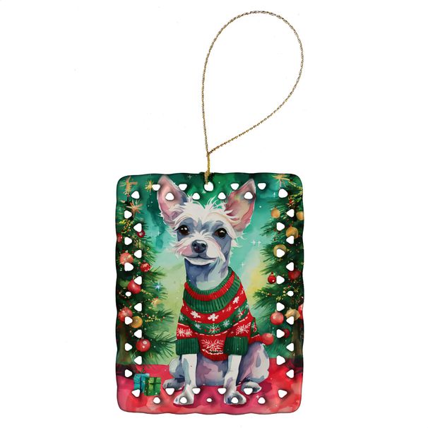 Chinese Crested Christmas Porcelain Ornament Christmas Tree Hanging Decorations For Home Christmas Holiday, Rectangle, Gift, Multicolor_maomaolike.com