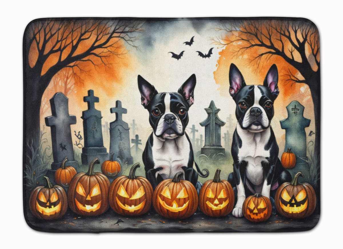 Boston Terrier Spooky Halloween Memory Foam Kitchen Mat Machine Washable Anti-Fatigue Mat Cushion Comfort Bath Mat Or Kitchen Rug_maomaolike.com