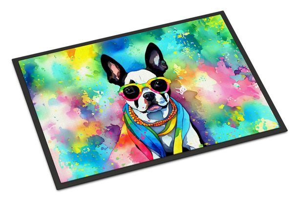 Boston Terrier Hippie Dawg Doormat Front Door Mat Indoor Outdoor Rugs For Entryway, Non Slip Washable Low Pile, 24H X 36W_maomaolike.com