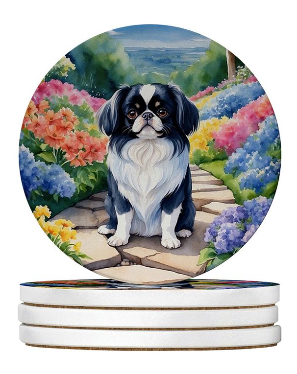 Japanese Chin Spring Path Large Sandstone Coasters Pack Of 4 Absorbent Round Coasters Decor Gifts For Men Or Women, 4 In, Multicolor_maomaolike.com
