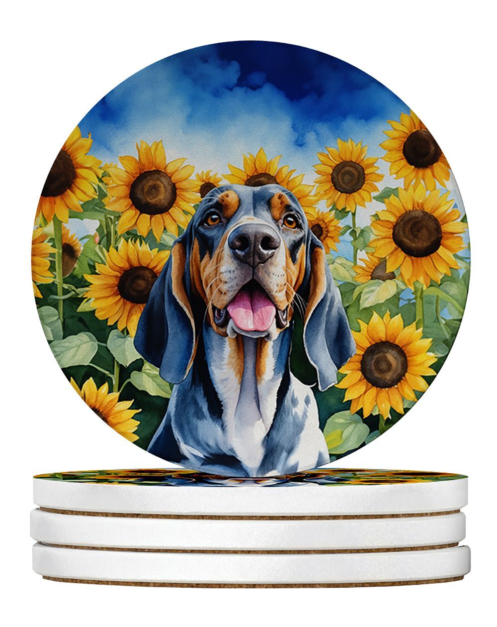 American English Coonhound In Sunflowers Large Sandstone Coasters Pack Of 4 Absorbent Round Coasters Decor Gifts For Men Or Women, 4 In, Multicolor_maomaolike.com