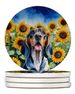 American English Coonhound In Sunflowers Large Sandstone Coasters Pack Of 4 Absorbent Round Coasters Decor Gifts For Men Or Women, 4 In, Multicolor_maomaolike.com