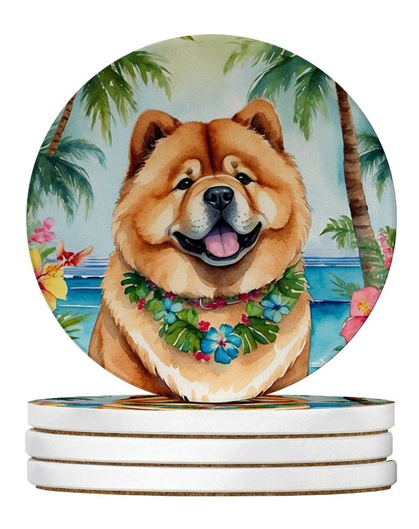 Chow Chow Luau Large Sandstone Coasters Pack Of 4 Absorbent Round Coasters Decor Gifts For Men Or Women, 4 In, Multicolor_maomaolike.com