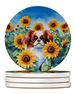 Japanese Chin In Sunflowers Large Sandstone Coasters Pack Of 4 Absorbent Round Coasters Decor Gifts For Men Or Women, 4 In, Multicolor_maomaolike.com