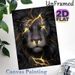 Lightning Black Lion Painting Poster, Mysterious Dark Fantasy Style Poster, Striking Design With Glowing Golden Lightning Accents, Ideal For Living_maomaolike.com