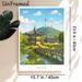 Seoul Traditional Scenery Landscape Painting Poster, Vibrant Oil-style Scenic Poster, Captivating View Of Classic Pavilions, Lake And Seoul Tower_maomaolike.com