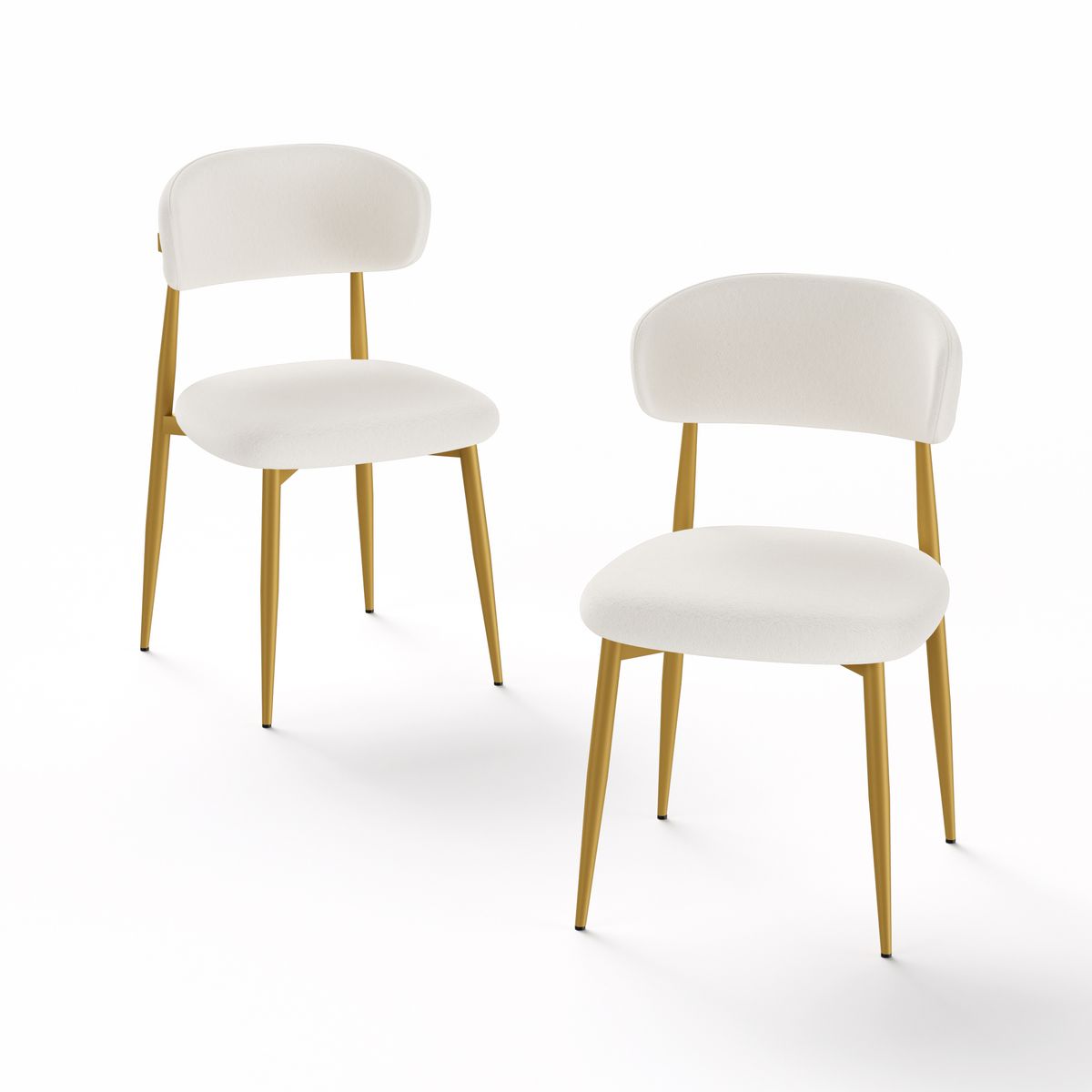 Set Of 2 Dining Chairs, Modern Kitchen Chairs With Soft Padding, Farmhouse Restaurant Chairs With Curved Backrests And Metal Legs, For Dining Rooms And Kitchens, White And Gold._maomaolike.com