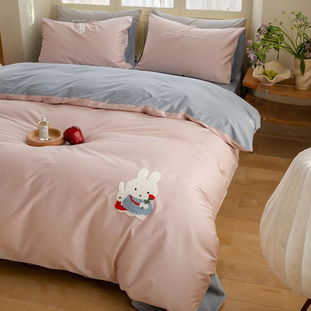 Wholesale INS Cartoon Cute Rabbit Towel Embroidered Pure Four-Piece Naked Sleep 100% Long-Staple Cotton 4-Piece Set_maomaolike.com