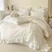 Wholesale INS Korean Skin-Friendly Soft Solid Color Washed Cotton Four-Piece Princess Style Ruffled Edge 4-Piece Set_maomaolike.com