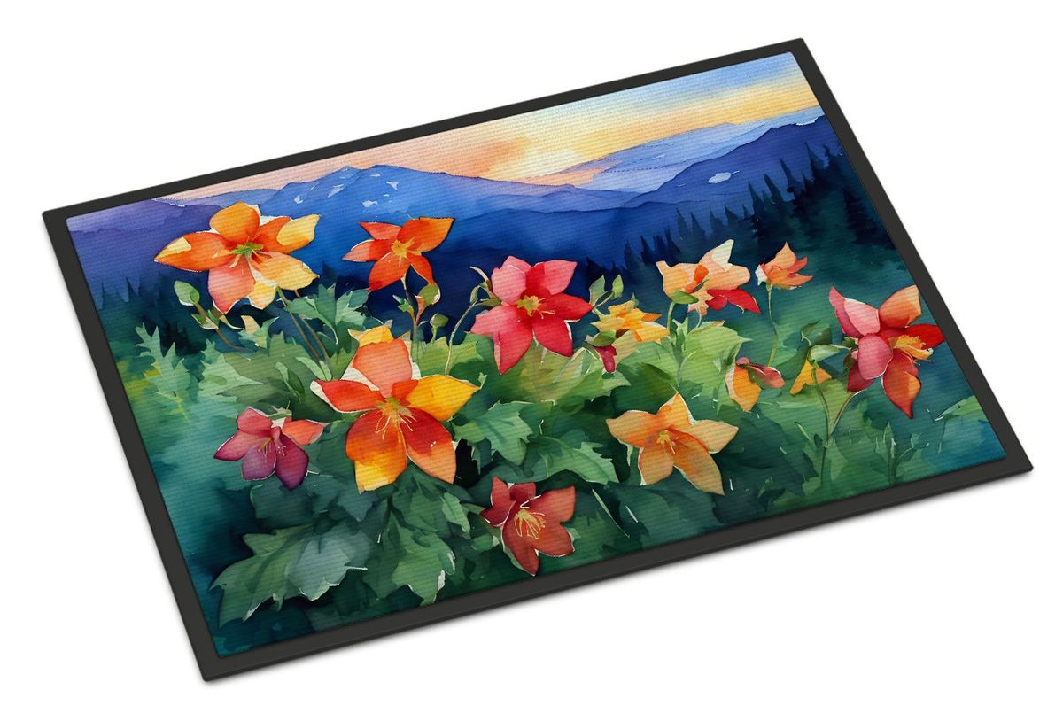 Colorado Rocky Mountain Columbine In Watercolor Doormat Front Door Mat Indoor Outdoor Rugs For Entryway, Non Slip Washable Low Pile, 24H X 36W_maomaolike.com