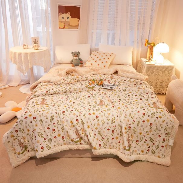 New Solid Color Taffeta Cotton-Padded Three-Layer Autumn Winter Thickened Warm Coral Fleece Sofa Throw Gift Blanket_maomaolike.com