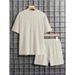 Men's Textured Linen Blend Set - Summer Loose Fit Short Sleeve Suit | Vacation Ready Coordinated Outfit_maomaolike.com
