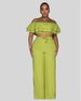 Women's clothing new style suit temperament one shoulder ruffled short top wide leg trousers suit_maomaolike.com