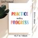 Practice Makes Progress Motivational Painting Poster, Watercolor Colorful Typography Poster, Inspirational Wall Decor Suitable For Study Space, Home_maomaolike.com
