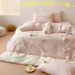 1 Korean Style Washed Four-Piece Set With Bunny Patch Embroidery, Pure Cotton Fuzzy Ball Duvet Cover, Cartoon Bed Sheet_maomaolike.com