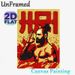 Martial Arts Warrior Painting Poster, Bold Retro Graphic Poster, Muscular Topknot Warrior With Red-gold Splatter Design, Striking Decor For Gym_maomaolike.com