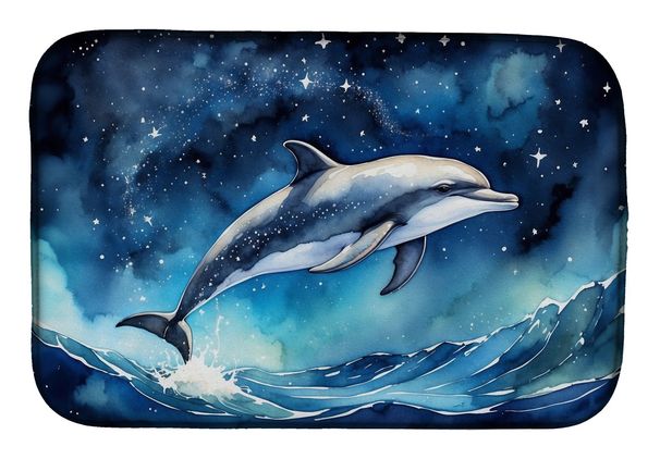 Dolphin In A Starry Sea Dish Drying Mat Absorbent Dish Drying Mat Pad For Kitchen Counter Dish Drainer Mat For Countertop, 14 X 21", Multicolor_maomaolike.com