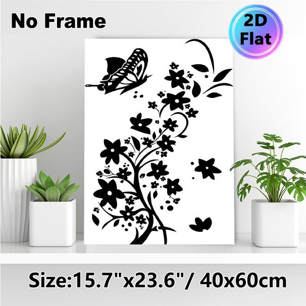 Floral & Butterfly Painting Poster, Minimalist Monochrome Silhouette Poster, Sleek Nature-inspired Decor Ideal For Living Room, Bedroom_maomaolike.com
