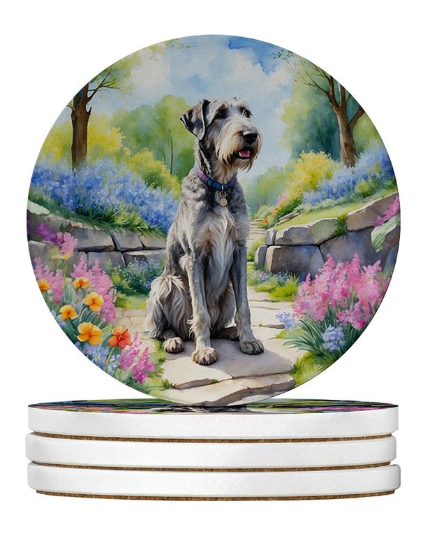 Irish Wolfhound Spring Path Large Sandstone Coasters Pack Of 4 Absorbent Round Coasters Decor Gifts For Men Or Women, 4 In, Multicolor_maomaolike.com
