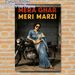 Bollywood Style Independent Woman Painting Poster, Vintage Stylish Poster, Woman In Denim Sari With Classic Motorcycle & Bold Typography_maomaolike.com