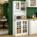 Kitchen Pantry Cabinet Freestanding Storage Cabinet With Hutch, Large Countertop, Glass Doors And Adjustable Shelves_maomaolike.com
