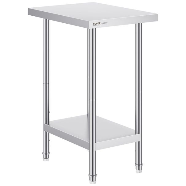 VEVOR Stainless Steel Prep Table, 24 X 18 X 34 Inch, Heavy Duty Metal Worktable With 3 Adjustable Height Levels, Commercial Workstation For Kitchen Garage Restaurant Backyard_maomaolike.com