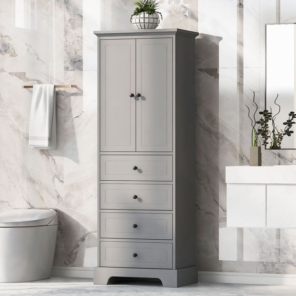 Storage Cabinet With 2 Doors And 4 Drawers For Bathroom, Office, Adjustable Shelf, MDF Board With Painted Finish_maomaolike.com