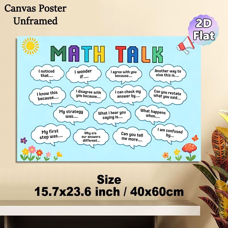 Math Talk Themed Painting Poster, Colorful Pixel-style Math Discussion Prompts Poster, Guides Structured Math Conversations Ideal For Classrooms And_maomaolike.com