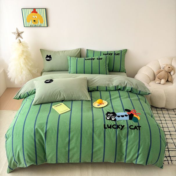 Wholesale INS Cartoon Style Full Towel Embroidered Brushed 4-Piece Autumn Winter Thickened Warm Pure Cotton Four-Piece Bedding Set_maomaolike.com