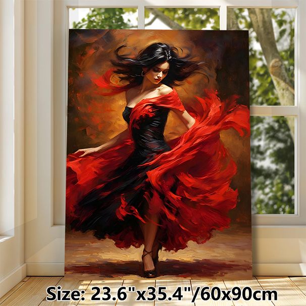 Flamenco Dancer Painting Poster, Vibrant Impressionist-style Poster, Captures Passionate Dance Movement With Flowing Red Fabric, Suitable For Living_maomaolike.com