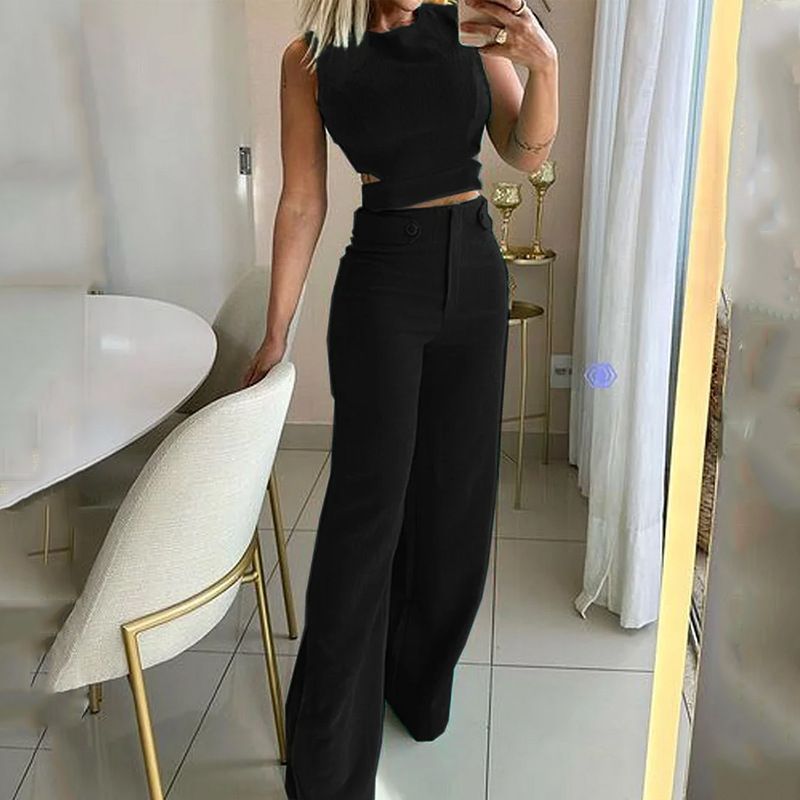 Women's fashion casual slim temperament solid color button suit pants_maomaolike.com