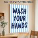 Hand Washing Reminder Painting Poster, Light Blue Vertical Striped Poster With Dark Blue Handwritten Text, Practical Hygiene Prompt Suitable For_maomaolike.com