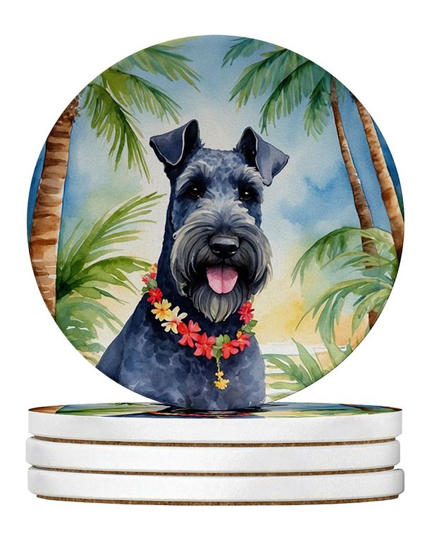 Kerry Blue Terrier Luau Large Sandstone Coasters Pack Of 4 Absorbent Round Coasters Decor Gifts For Men Or Women, 4 In, Multicolor_maomaolike.com
