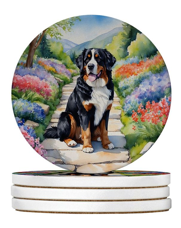 Bernese Mountain Dog Spring Path Large Sandstone Coasters Pack Of 4 Absorbent Round Coasters Decor Gifts For Men Or Women, 4 In, Multicolor_maomaolike.com